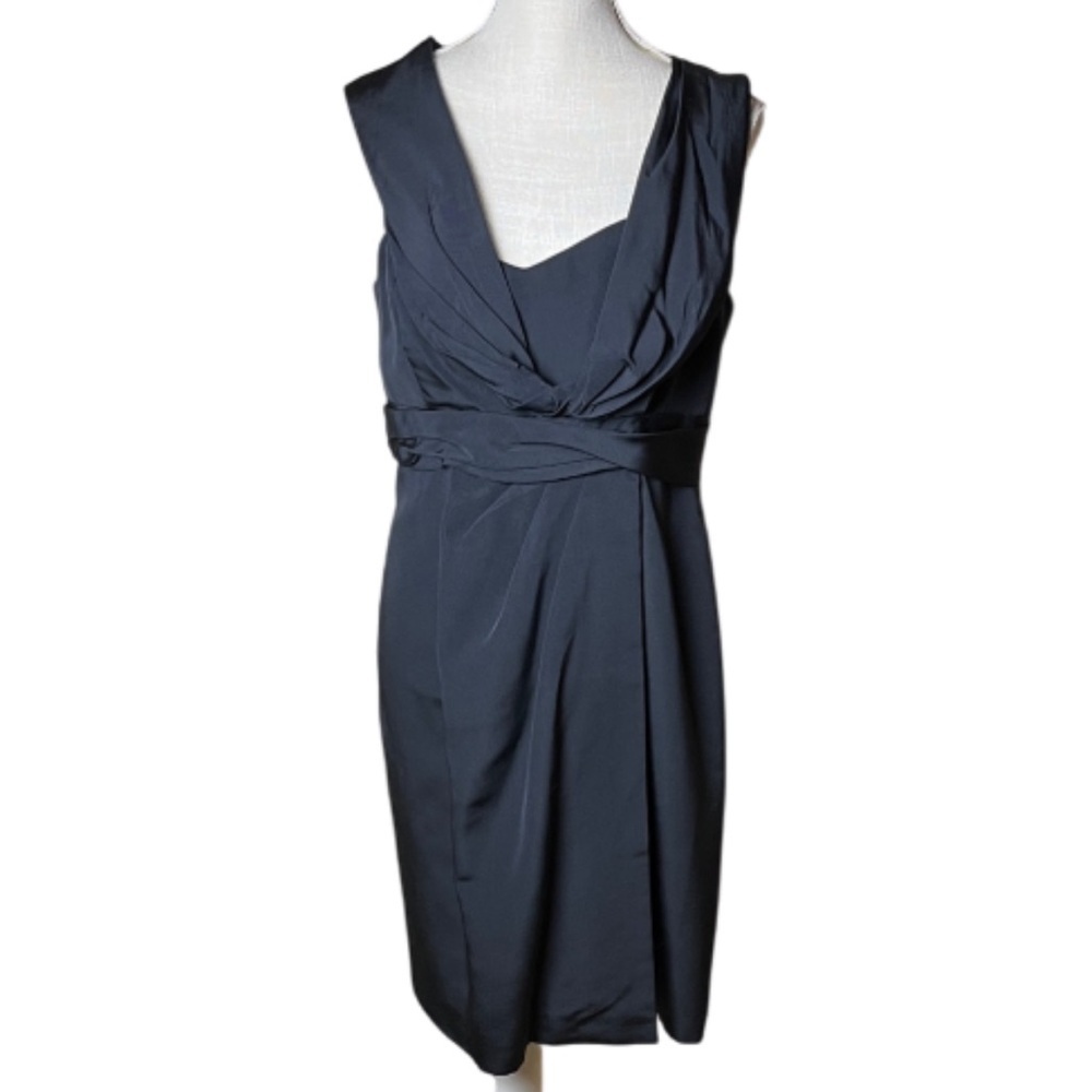 Carolina Herrera Asymmetrical Silk/Cotton Blend Black Cocktail Dress - Size 12